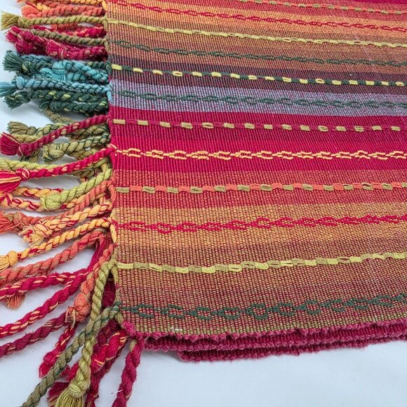 Handwoven Multicolor Striped Tablemats With Tassels Set of 5 Boho Style - Picture 3 of 9